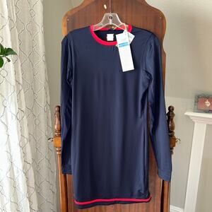 NWT Kastel Denmark Womens Charlotte Dress Long Sleeves Navy Blue Red Size small